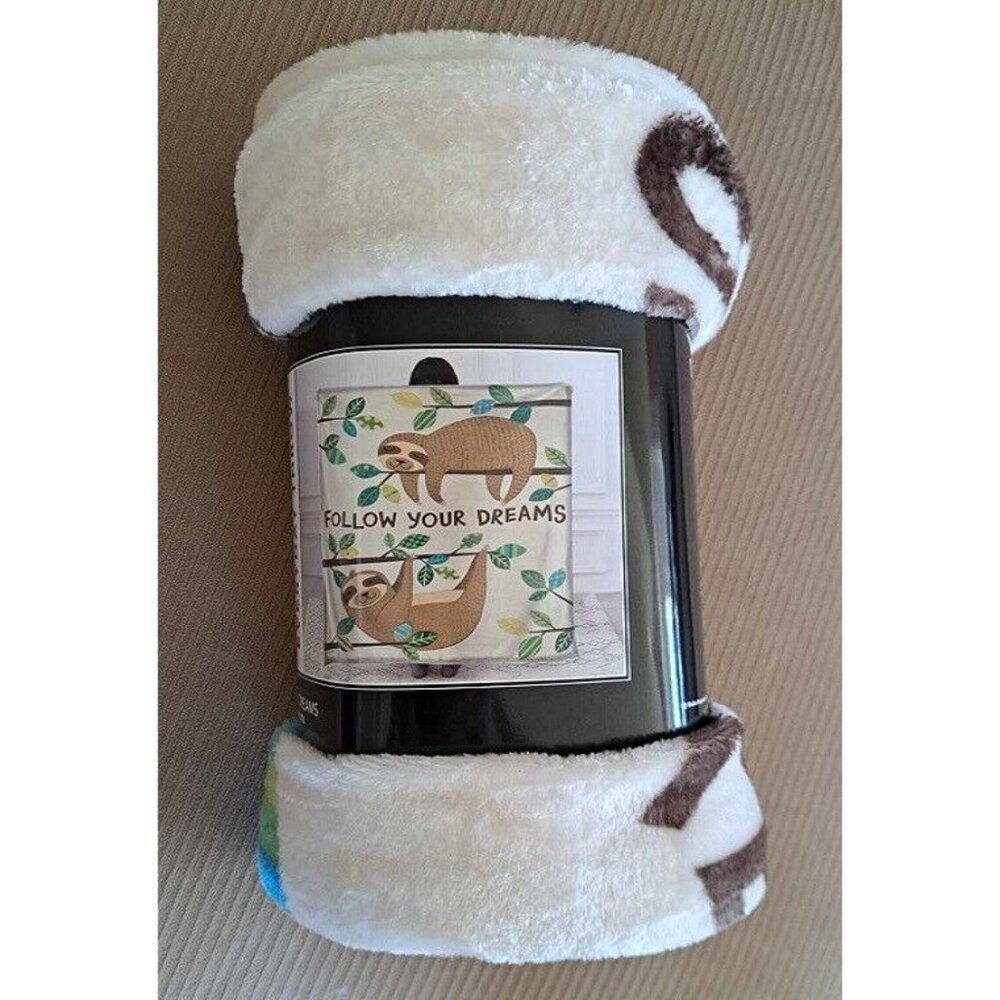 New Sloth Dreams Plush Throw Blanket Gift Three Toed Sloths Rain Forest Mammal - Picture 3 of 3